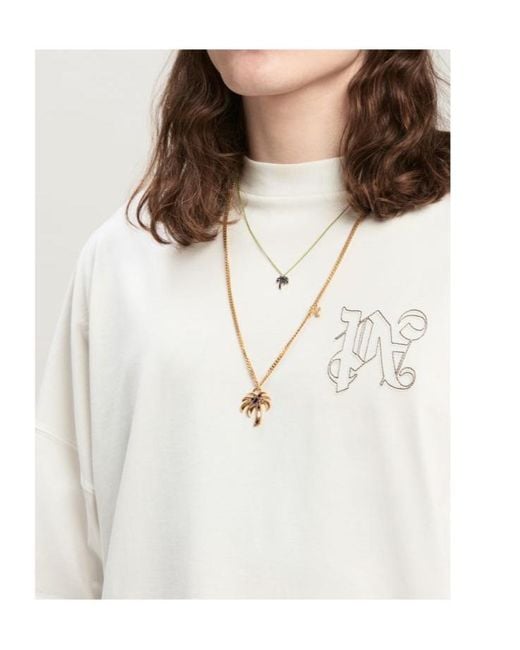 Palm Angels White Pa Monogram Embroidered Crewneck T-Shirt for men