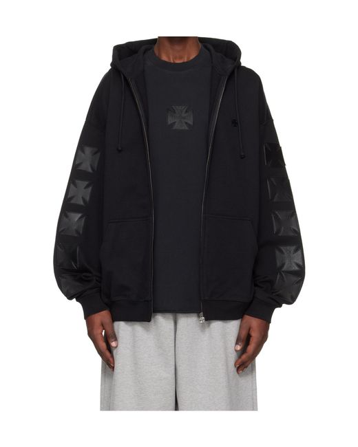 Vetements Black Leather Biker Cross Zip-Up Hoodie for men