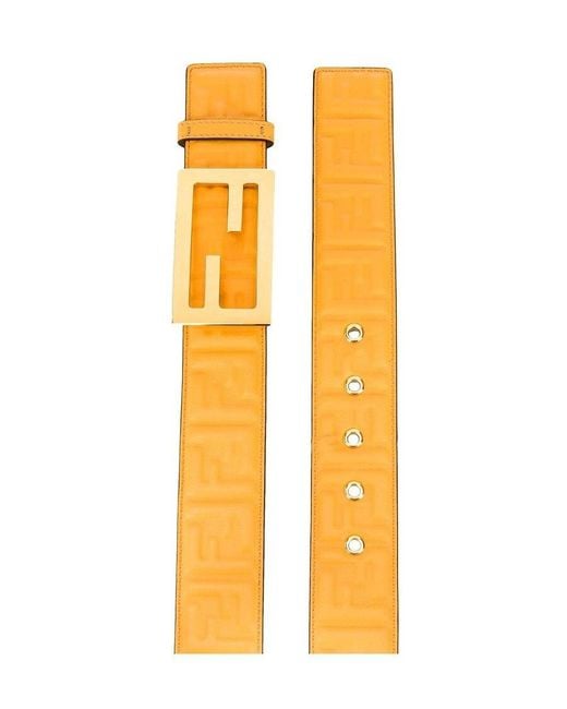 Fendi Orange Embossed Logo Monogram Buckle Belt