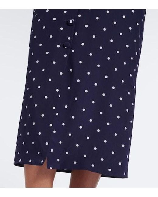Alessandra Rich Blue Belted Polka-Dot Silk Midi Dress