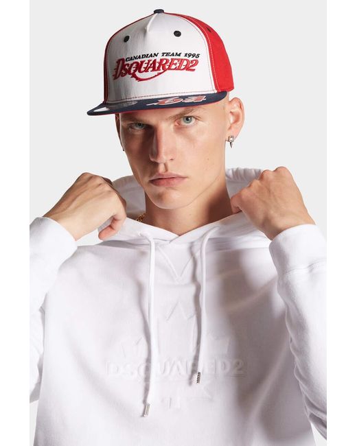 DSquared² White Logo Embossed Drawstring Hoodie for men