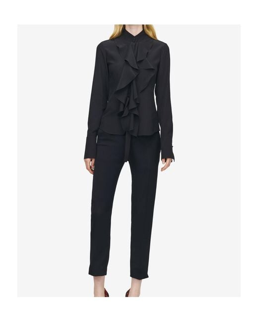 McQueen Black Cotton Ruffled Shirt