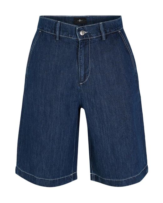 7 For All Mankind Blue Belt-Loop Shorts for men