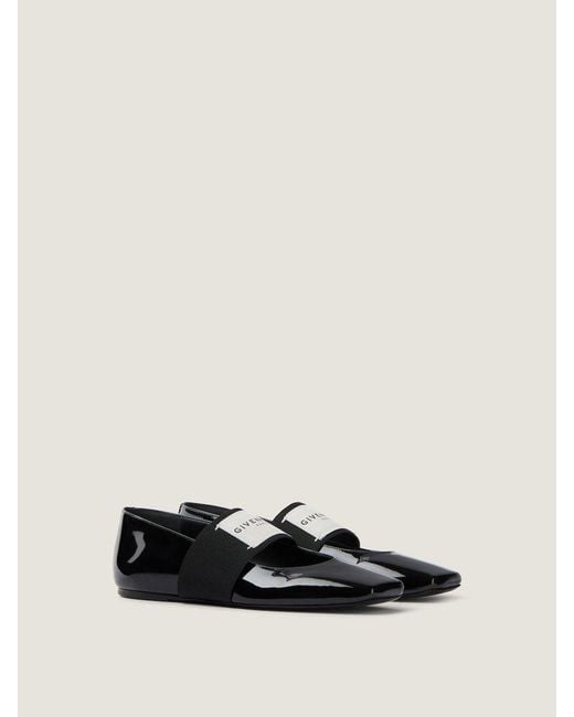 Givenchy Black Shiny Logo Strap Flat Shoes