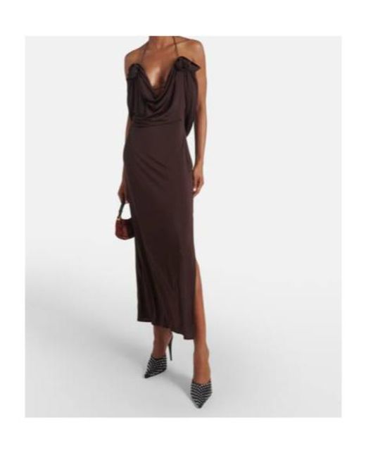 Magda Butrym Brown Floral-Appliqué Draped Midi Dress