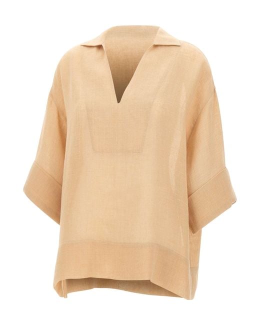 Eleventy Natural Oversized V-Neck Shirt