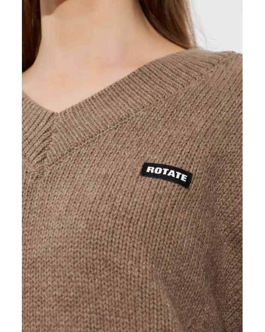 ROTATE BIRGER CHRISTENSEN Brown V-Neck Logo Knitted Sweater