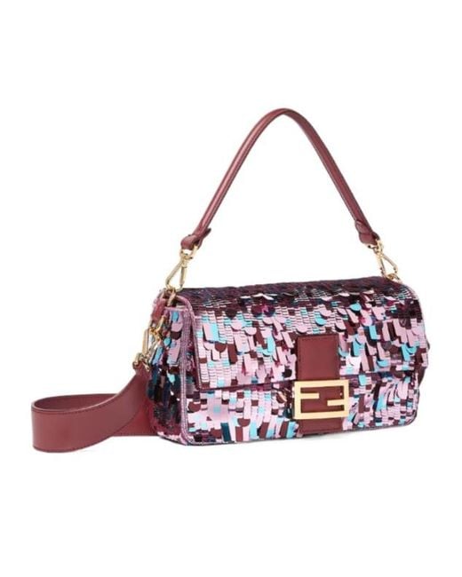 Fendi White Sequin-Embellished Ff Fastened Shoulder Bag