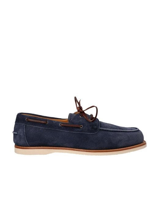 Brunello Cucinelli Blue Lace-Up Suede Boat Shoes for men