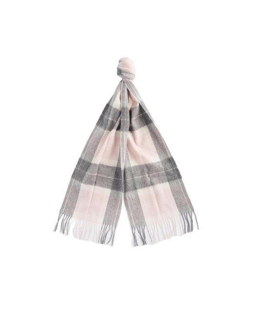 Barbour White Plaid Tassel Scarf