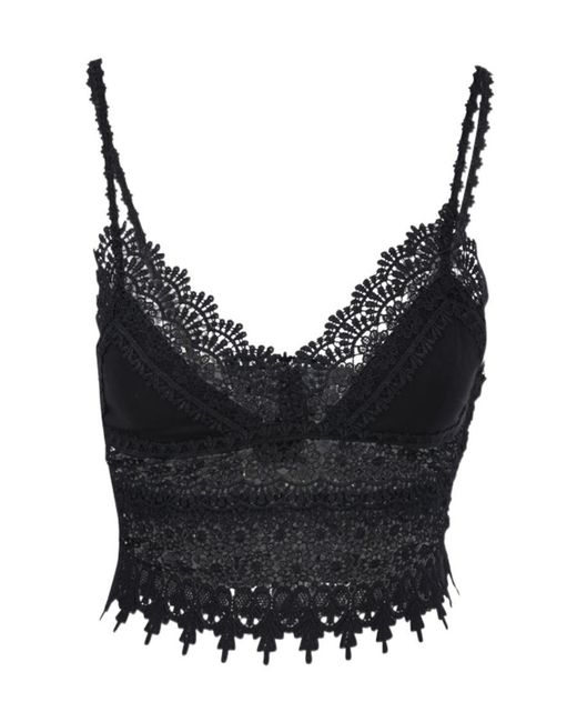 Charo Ruiz Black Ibiza Lace Trim Crop Top