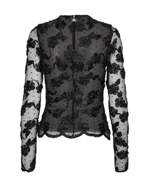 ROTATE BIRGER CHRISTENSEN Black Flower Mesh Ls Top