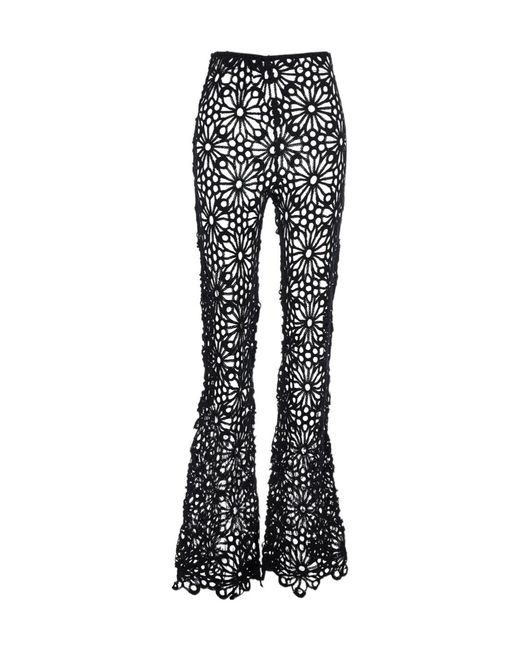Norma Kamali Black Flower Detailed Knit Flared Pants