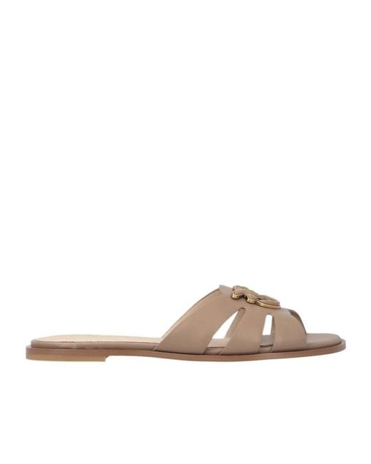 Pinko Brown Love Birds Cut-Out Flat Sandals