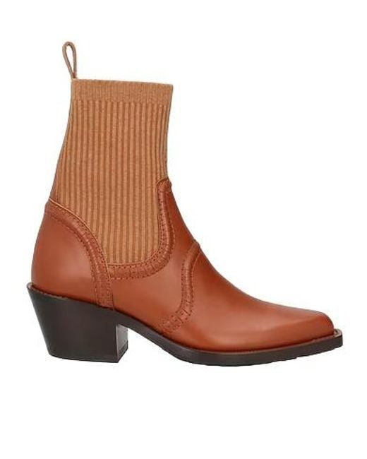 Chloé Brown Minimalist Denim Ankle Boots