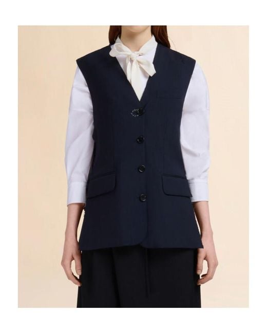 Marni Blue Single-Breasted Side Slit Waistcoat