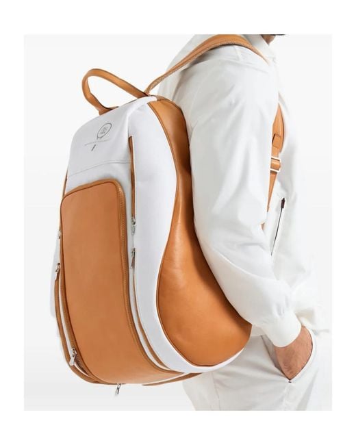 Brunello Cucinelli White Zip Leather Backpack for men