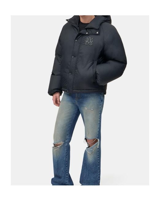 Amiri Blue Logo Patch Hooded Down Jacket for men