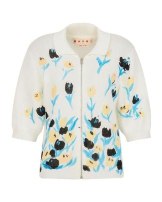 Marni Blue Floral Zip Cardigan