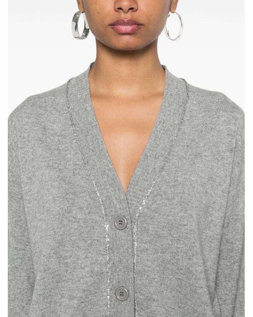 Fabiana Filippi Gray Sequin-Embellished Virgin Wool Blend Cardigan
