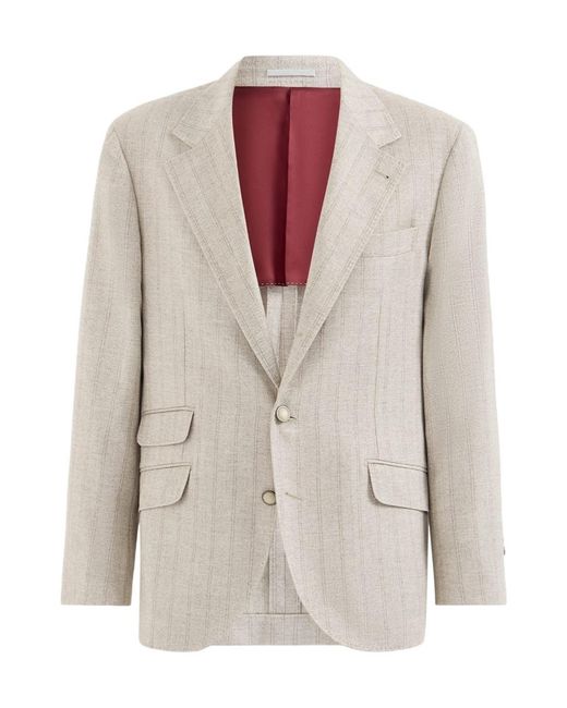 Brunello Cucinelli White Long-Sleeved Suit Jacket for men