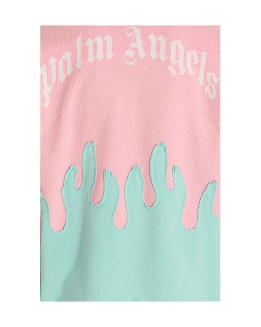 Palm Angels Pink Layered Flames Long-Sleeved Hoodie for men