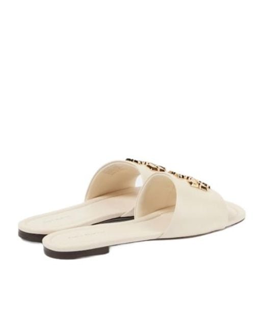Tory Burch White Eleanor T Monogram Leather Slides