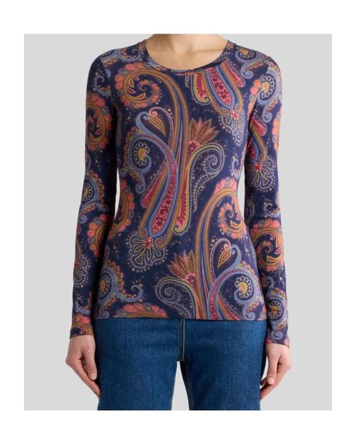 Etro Blue Jersey Sweater With Paisley Motif