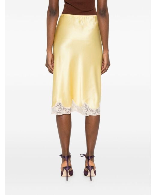 Saint Laurent Natural Lace-Trim Satin Midi Skirt