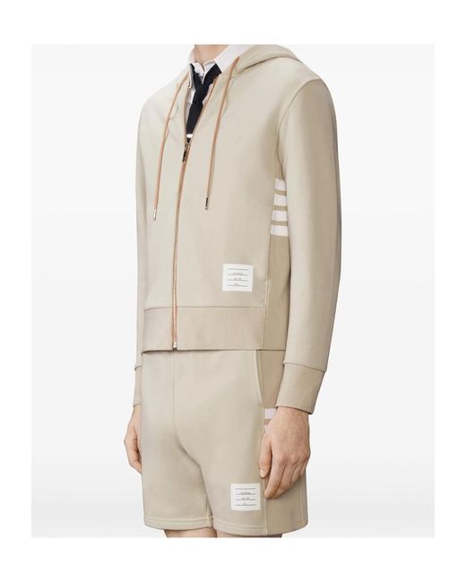 Thom Browne White Logo Patch Zip-Up Hoodie for men