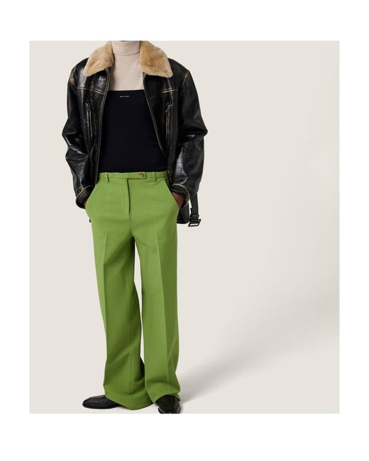 Miu Miu Green Straight-Leg Pleated Trousers