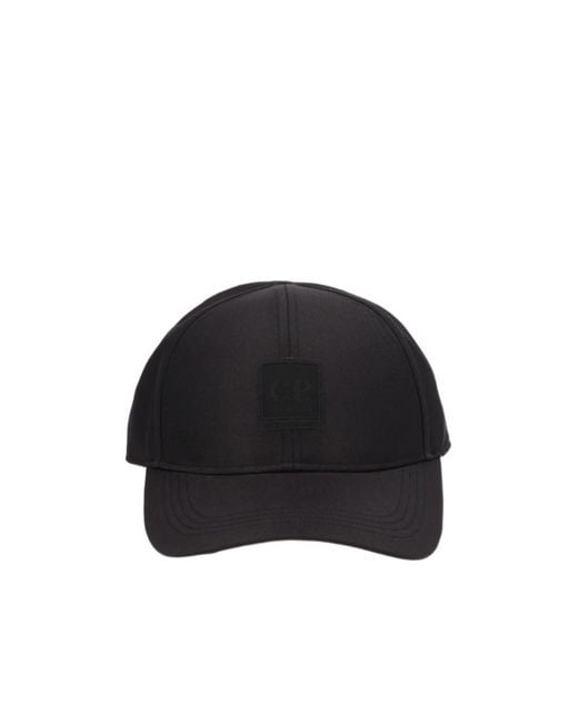 C P Company Black Logo Patch Baseball Hat for men