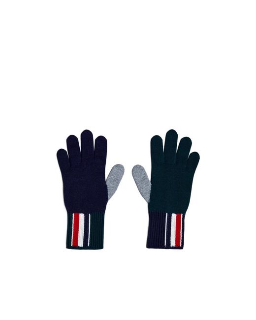 Thom Browne Blue Fun Mix Intarsia-Knit Logo Wool Gloves for men