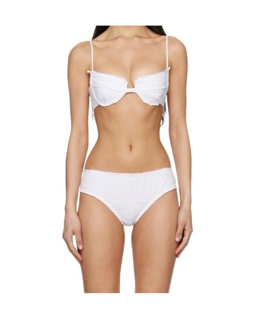 ShuShu/Tong White Two-Piece Set Of Frayed Bra And Panties