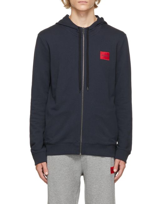 Boss Purple Hugo Logo Embroidered Zipped Hoodie for men