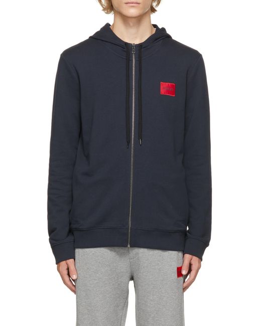 Boss Purple Hugo Logo Embroidered Zipped Hoodie for men