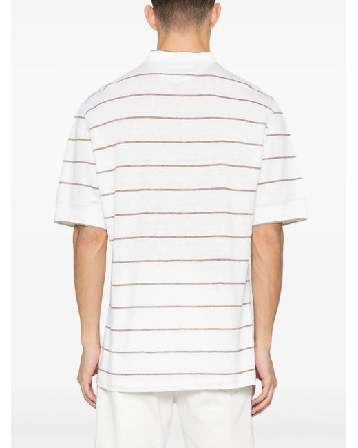 Brunello Cucinelli White Striped Polo Shirt for men