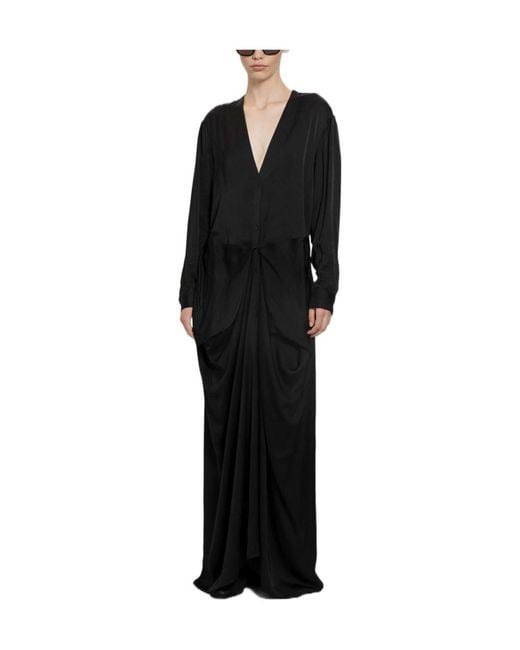 Totême Black Totême V-Neck Knot-Detail Satin Dress