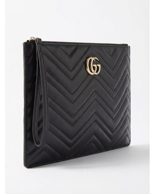 Gucci Black Gg Marmont Chevron Large Pouch
