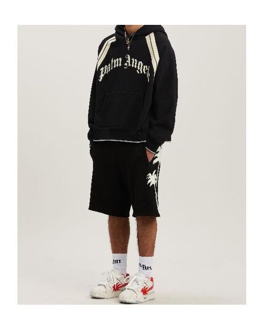 Palm Angels Black Logo Printed Ribbed Hem Hoodie for men