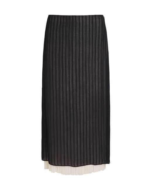 Vince Black Layered Striped Plissé Midi Skirt