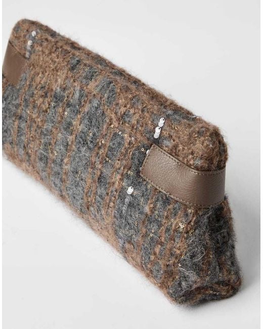 Brunello Cucinelli Gray Essence Sequin-Embellished Clutch Bag