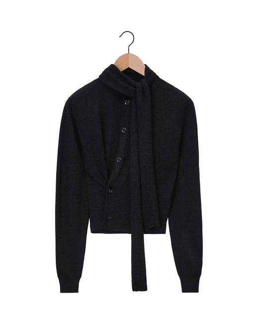 Lemaire Black Scarf Detailed Buttoned Knitted Cardigan
