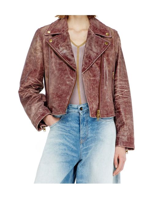DIESEL Red Lunatic Crackled Biker Leather Jacket