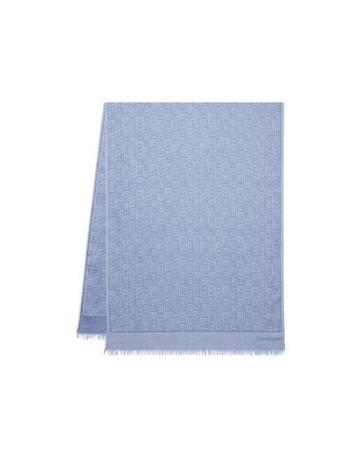 Ferragamo Blue Ferragamo Monogram Jacquard Fringed-Edge Scarf for men