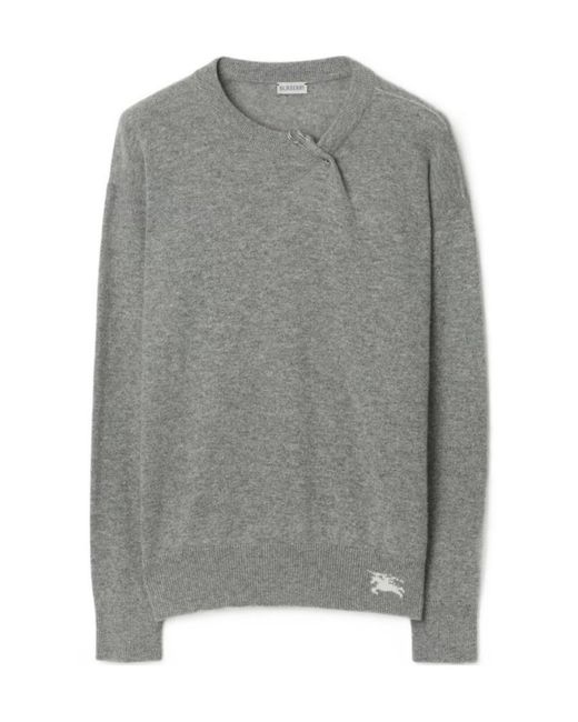 Burberry Gray Logo Intarsia-Knit Crewneck Jumper