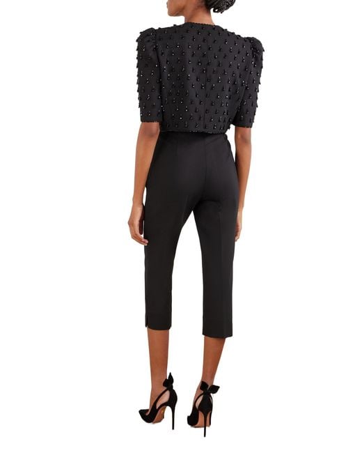 Carolina Herrera Black Cropped Crystal-Embellished Wool-Blend Jacket