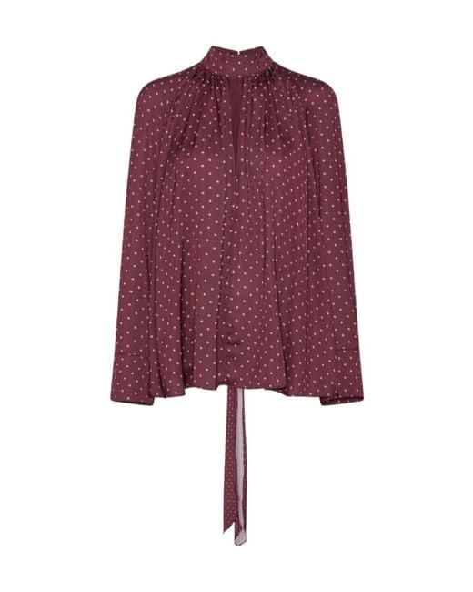 ROTATE BIRGER CHRISTENSEN Purple Dot Satin Bow Shirt Dark