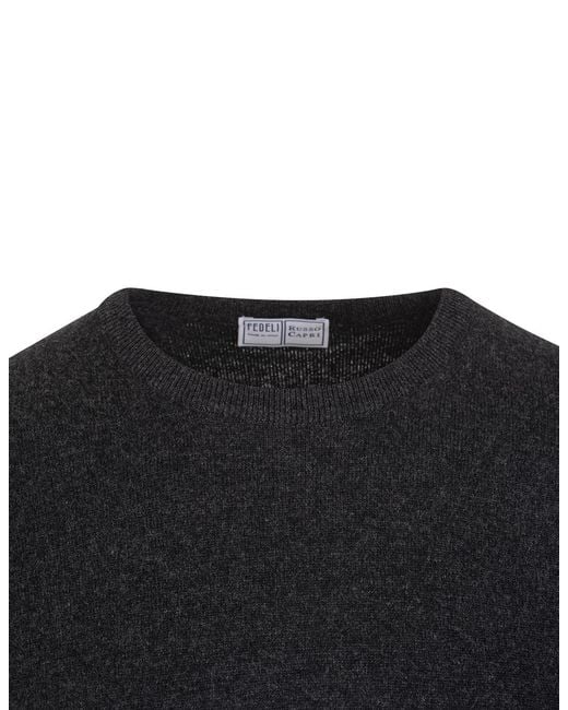 Fedeli Blue Long-Sleeved Crewneck Jumper for men