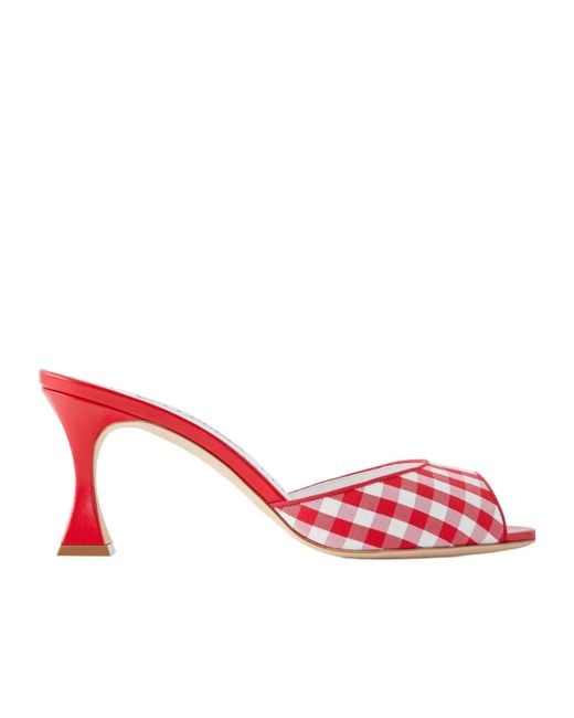 Manolo Blahnik Pink Gingham Open-Toe Mules